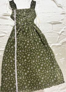 olive square neck Floral Maxi Dress