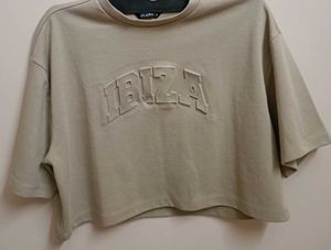 Cropped T-Shirt with 'IBIZA' Graphic
