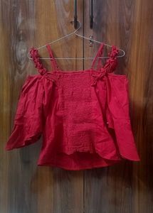 Chic Red Off-Shoulder Bell Sleeve Top