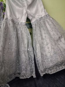 Elegant Silver Sequined Kurta Set with Dupatta