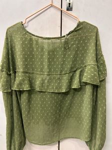 Olive Green Ruffled Blouse
