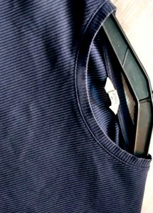 Navy Blue Ribbed Long Sleeve Top