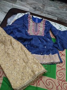 Elegant Blue Kurta Set with Embellished Pants
