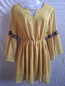 Yellow Printed Flare Sleeve Dress