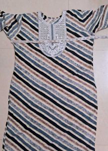 Striped Kurta with Embroidered Neckline