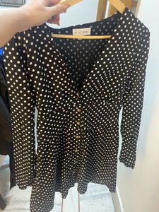 Chic Black Polka Dot Button-Up Dress