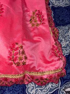 Embroidered Peach-Pink Saree with Blouse