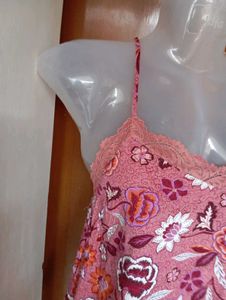 Floral Lace Trim Cami Pajama Top