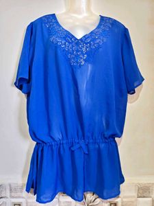 Vibrant Blue Embellished Tunic Top