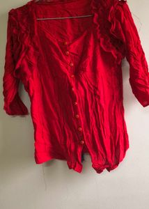 Red Ruffled Cotton Blouse