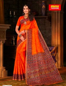 Vibrant Orange Printed Saree