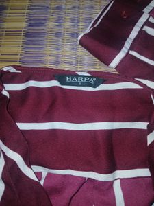 Maroon Striped V-Neck Top