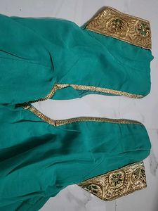 Teal &amp; Gold Embroidered Sari