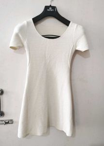 Cream Textured Fit & Flare Dress