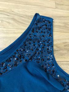 one shoulder blue dress bust 34/36 length 33/1/2