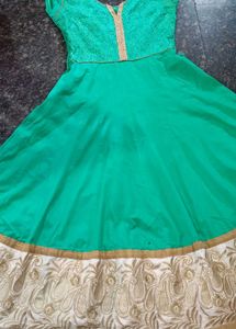 Stunning Teal Ethnic Gown with Golden Border