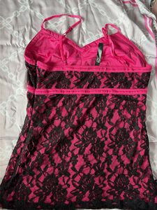 Hot Pink &amp; Black Lace Cami Top
