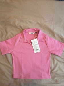 Chic Pink Polo Neck Crop Top
