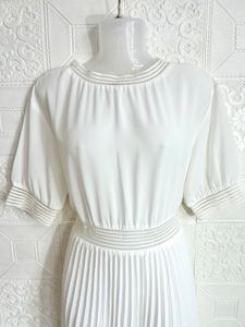 Imported White Pleated Midi Dress