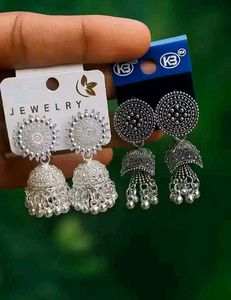 2 oxidized silver tone jhumkas