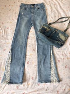 Flared Jeans with Lace Detailing