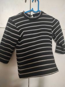 Striped Mock Neck 3/4 Sleeve Top