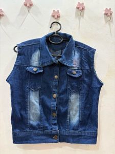Women's Dark Blue Sleeveless Denim Jacket
