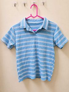 Blue cropped Striped Polo T-Shirt, best for casual