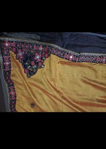 Embroidered Yallow and charcoal Saree