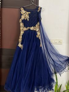 Stunning Blue &amp; Gold Embroidered Barbie Gown