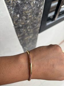 Elegant Gold &amp; Red Beaded Bangle