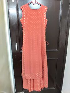 Peach Cut Stone Work Dress One Peace Long ✨