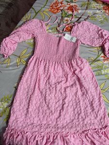 Cute Pink Puff Sleeve Dress