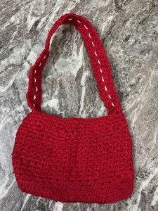 crochet red bow bag