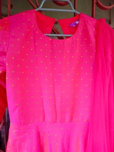 Woven Design Long Gown With Dupatta