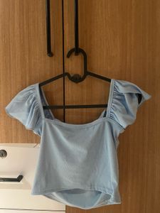 Blue Off-Shoulder Crop Top