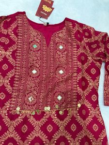 Pink handwork kurta and pant set