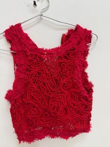 Red Lace Crop Top Blouse