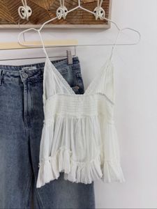 White Ruffle babydoll Top