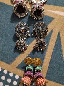 Elegant Jhumka &amp; Oxidized Earrings Set