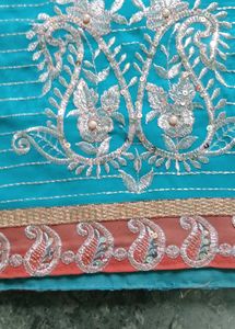Embroidered Teal Saree
