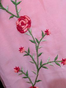 Embroidered Pink Saree with Floral Design