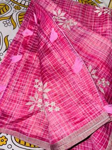Cotton Pink Embroidered Saree