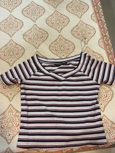 Striped V-Neck Short Sleeve Tee