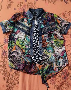 Vibrant Printed Denim Shirt