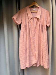 Cute Chic Pink Textured Collared Dress