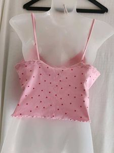 New look Pink Heart Print Lace Trim Cami Top