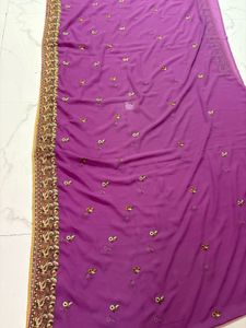 Elegant Purple Embroidered Saree