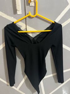 Chic Black Lace Trim Bodysuit