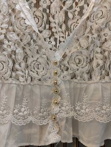 White Lace V-Neck Peplum Top